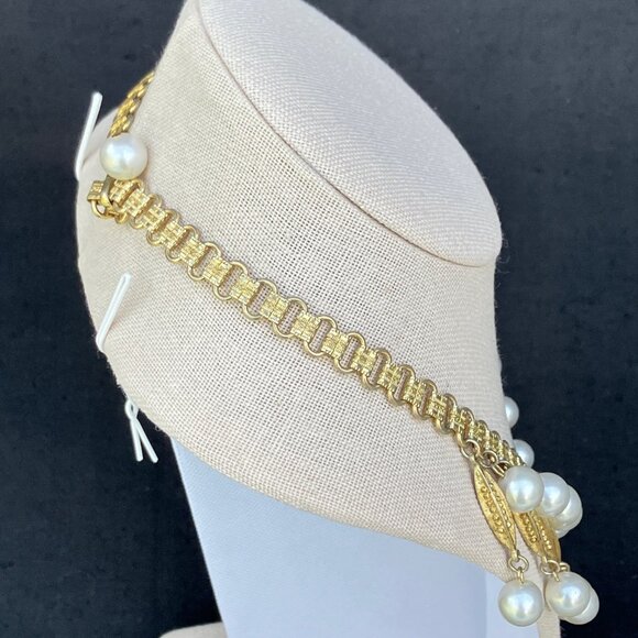Coro Gold Tone Pearl Drop Waterfall Fringe Bib Necklace - signed - Picture 6 of 15